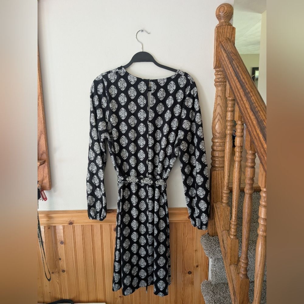 Boden Violet‎ Ponte Shift Tie Waist Black Mosaic Dress Size 14L Tall Long - Picture 9 of 11